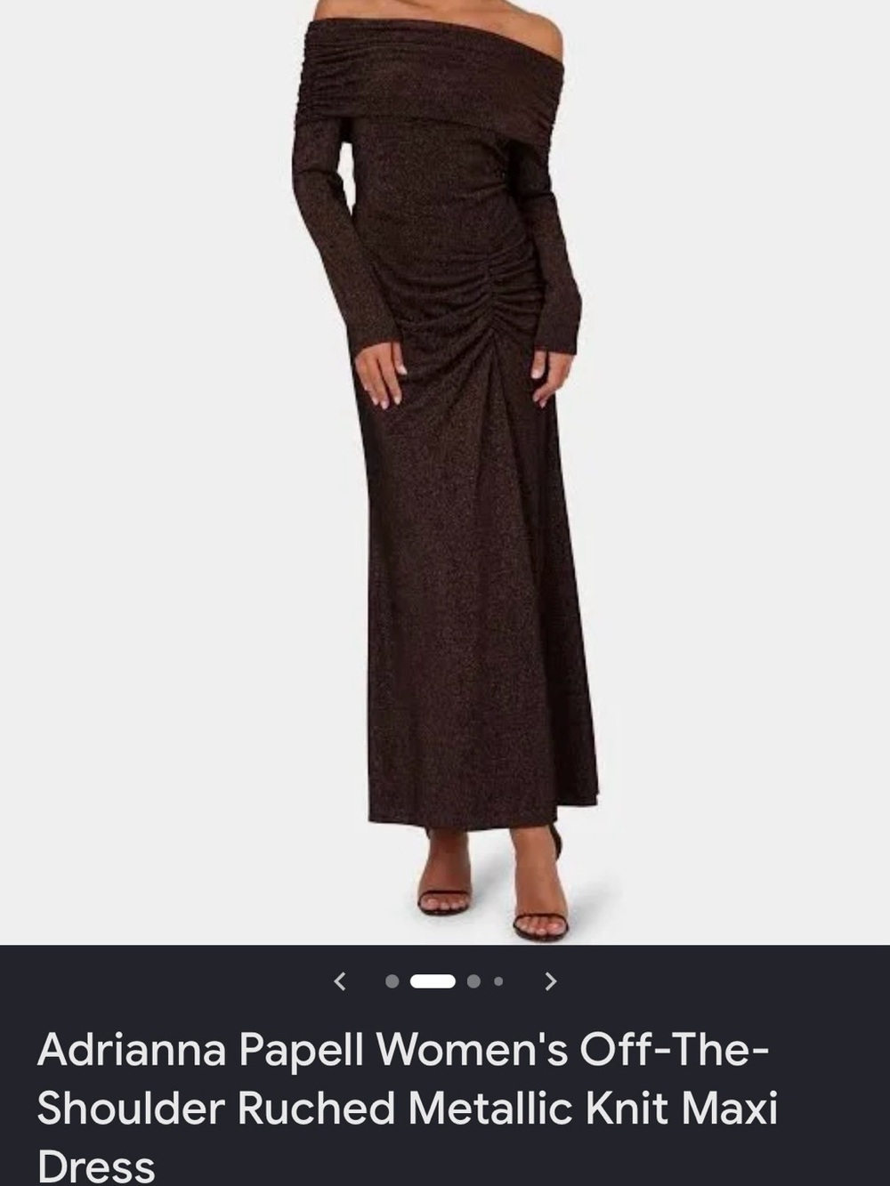 Adrianna Papell Metallic Off-the-Shoulder Ruched Maxi Dress - Brown